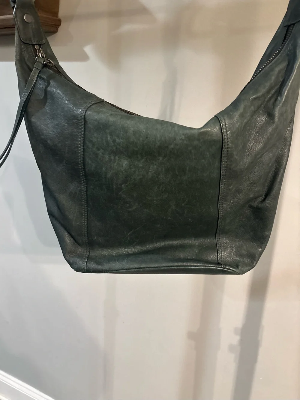 ASH deep green Distressed Leather Studded Braided Strap Hobo Shoulder Bag